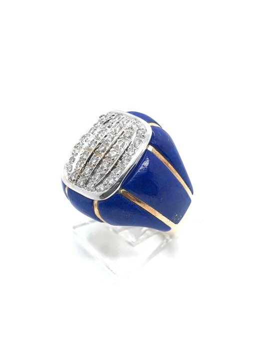 Image 2 of 18 kt. Yellow gold - Ring - 0.66 ct Diamond - Lapis lazulis