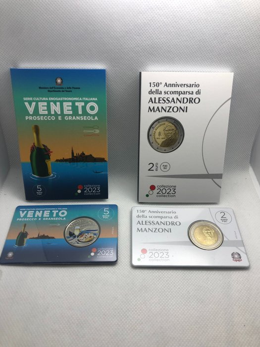 Italy. 2 Euro / 5 Euro 2023 Manzoni + Veneto (2 monete) - Catawiki