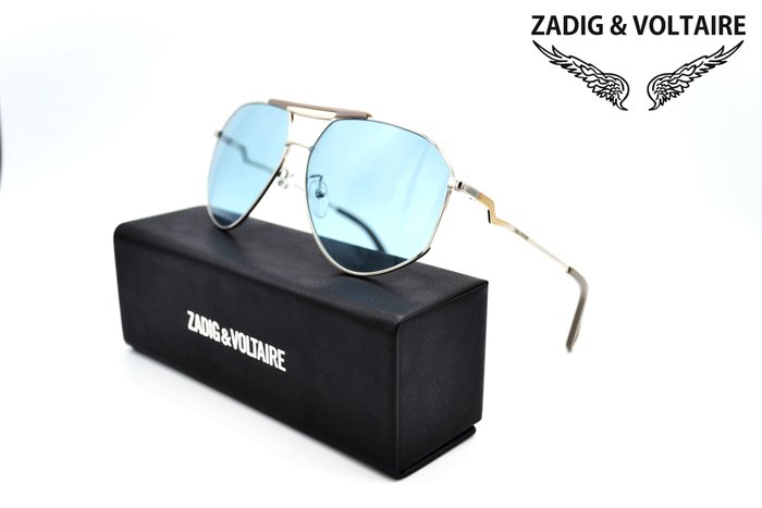 Zadig & Voltaire - SVZ279 - Silver Metal & Sky Blue Lenses  - Aviator Design - *Unusual & New* - Ochelari de soare