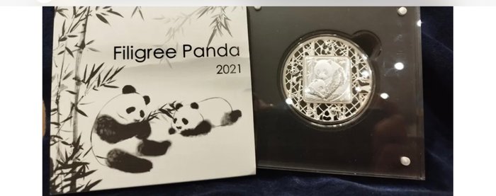 Wyspy Salomona. 5 Dollars 2021 Filigree Panda, 2 Oz (.999)