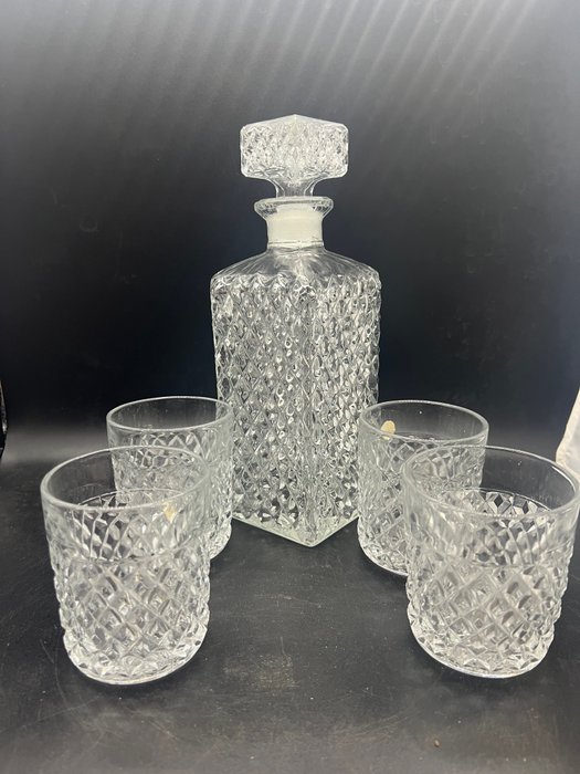Bohemia Crystal - Whisky set carafe and 4 cups (5) - Liquor set for 6 (5) -  Glass - Catawiki