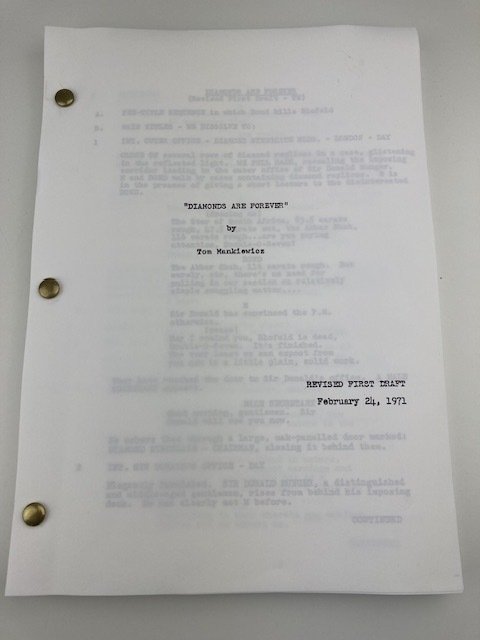 James Bond 007: Diamonds Are Forever - Sean Connery - United Artists -Script Revised First Draft February 24th, 1971