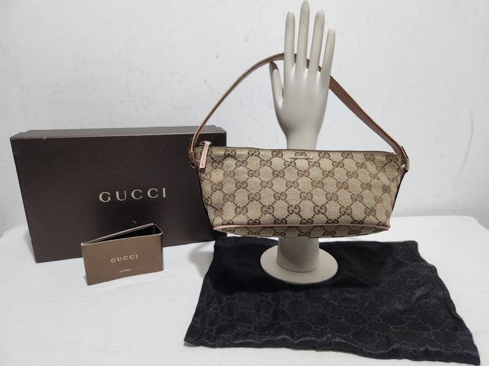 Gucci Beige/Brown GG Canvas and Leather Boat Pochette Bag Gucci