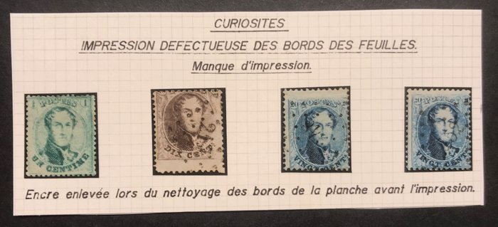 Belgia 1863 - Selecție de CURIOSITE - Printuri incomplete pe medalion zimțat - OBP 13/16