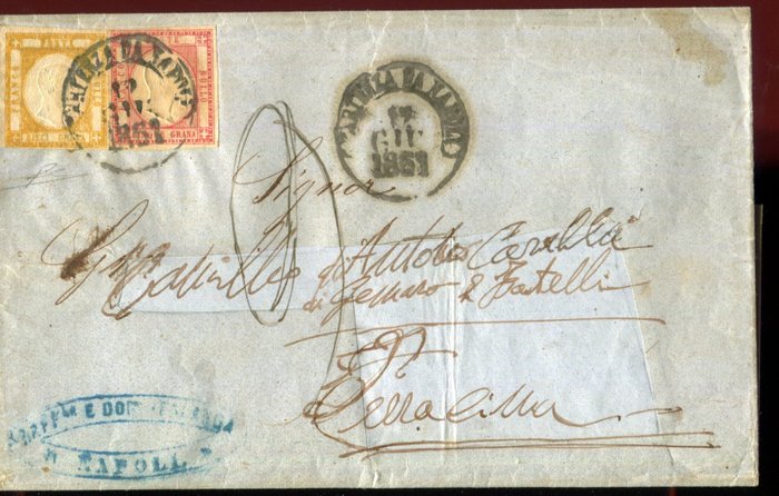 意大利古城邦-那不勒斯 1861 - 那不勒斯省。与教皇国的邮政关系。 - Sassone 21 + 22a.