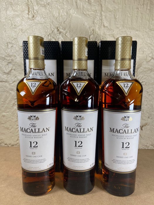 Macallan 12 years old - Sherry Oak Cask - Original bottling  - 700ml - 3 flessen