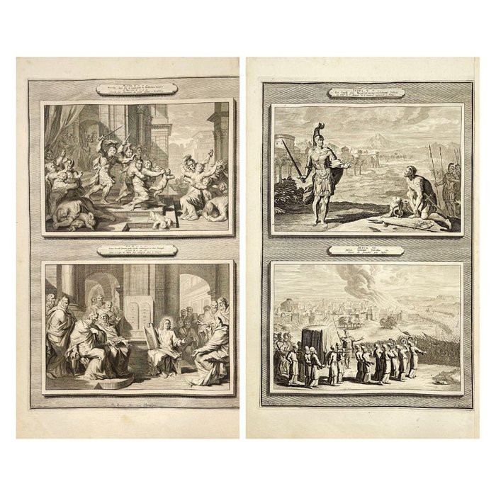 Pieter Mortier (1661-1711) - Set of 2 Print, New Testament - Herod Kills All the Children - The Leader of the Army of the Eternal