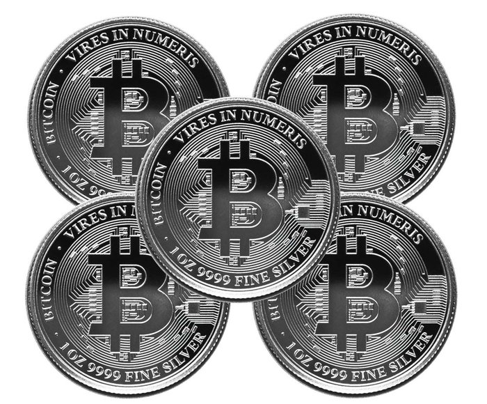 Niue. Lot 5 x 1 oz 2022 Bitcoin Silver Coin in Capsule