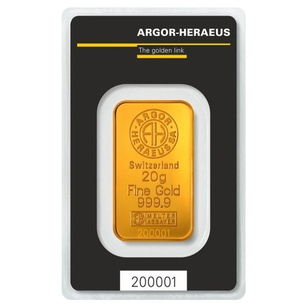 20 gramas - Ouro - Argor, Heraeus - Selado e com certificado