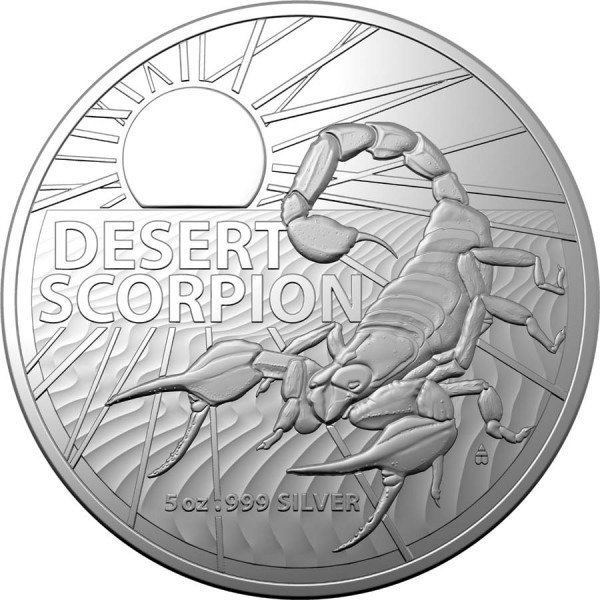 Australien. 5 Dollars 2023 5 oz Australia's Most Dangerous Desert Scorpion Silver Coin In Capsule