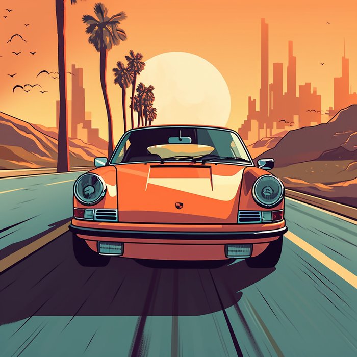 Artwork - Porsche - 911 Singer Orange - - Giclée Fine Art - Premium Paper