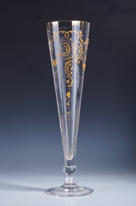 Attr. Moser - Vase -  Grote Art Nouveau vaas met polychoom floraal decor  - Glas