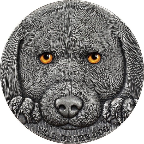 喀麥隆. 3000 Francs 2018 Year of the Dog - Antique finish, 3 Oz (.999)