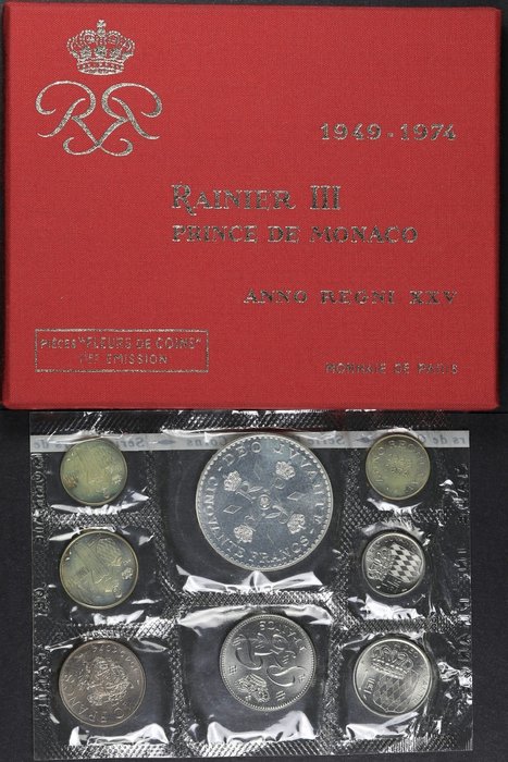 Monaco. Year Set (FDC) 1974 (8 monnaies) Rainier III