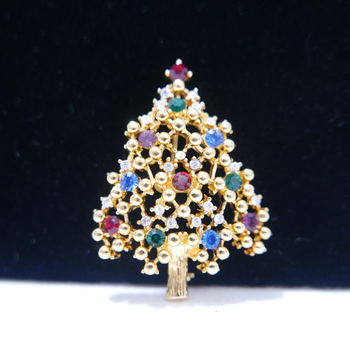 Eisenberg Ice 1950s Sparkeling Christmas Tree - Gold-plated - 胸针