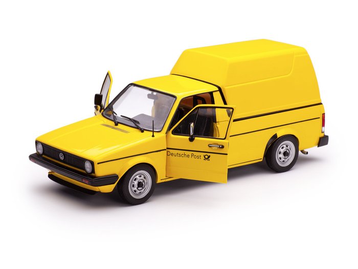 Solido 1:18 - 模型麵包車 - Volkswagen Caddy MK1 German Post 1982 - 帶開門的壓鑄模型