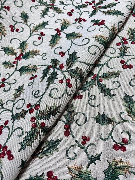 Tessuto gobelin con decoro natalizio agrifoglio lurex - 紡織品 - 5 m