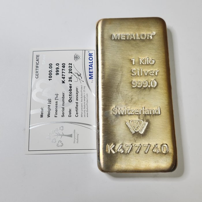 1 kilogramo - Plata .999 - Metalor - Con certificado