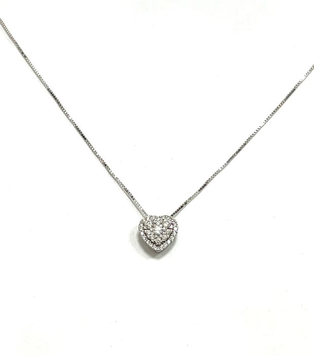 Necklace with pendant - 18 kt. White gold -  0.40 tw. Diamond  (Natural) 