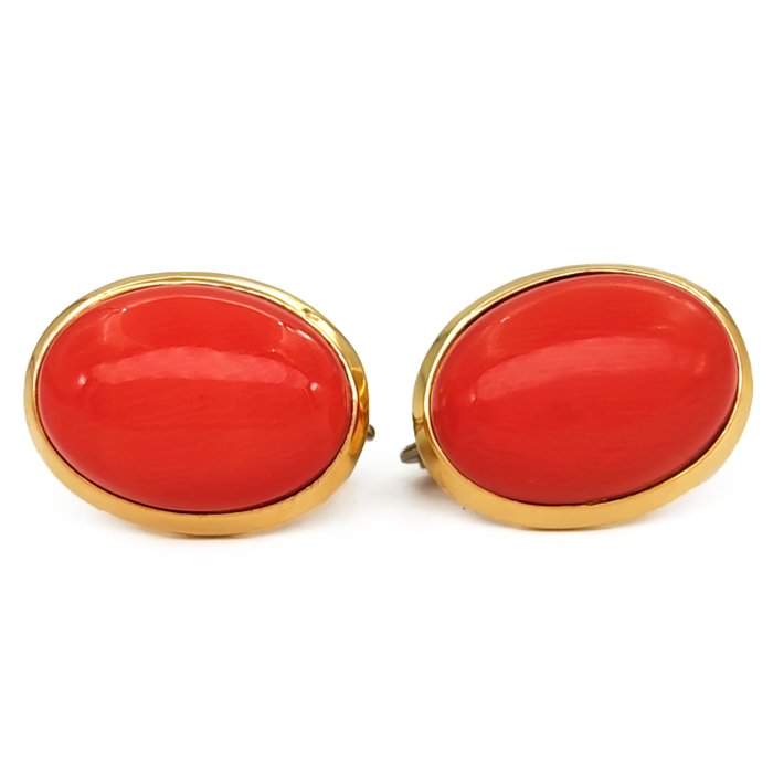 Earrings Yellow gold, 18 carats - Mediterranean red corals 