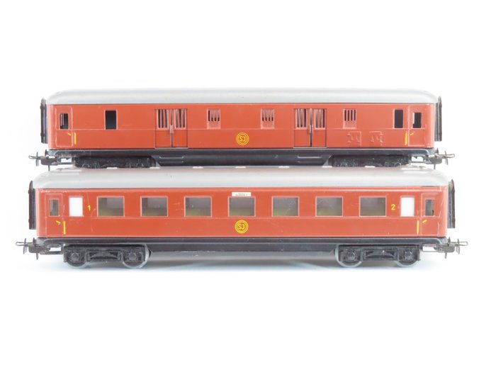 Märklin H0 - 4020/4021 - Transport de passagers - Deux voitures de grandes lignes à 4 essieux, 1re/2e classe et un fourgon à bagages - SJ