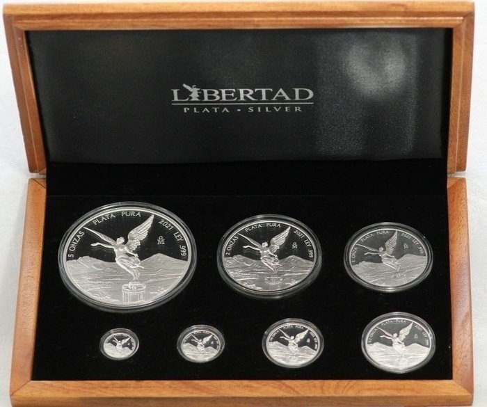 Mexique. 2021 Mexican Libertad Magnificant 7 - Coin Silver Proof Rare Set - 8.9 oz