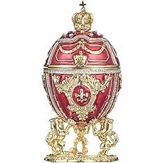 Nagy piros császári tojás - Fabergé stílus Tojás - FABERGE EG - 15 cm - 7.5 cm - 7.5 cm- with Austrian crystals -  (1)