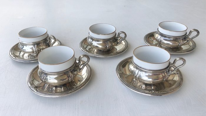 Karlsbad - Cup and saucer (15) - Porta tazzine con piattino in Argento -  .800 silver, Porcelain - Catawiki