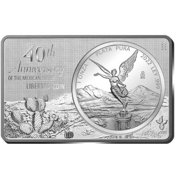 Meksiko. 2022 3 oz 40th Anniversary Mexican Libertad coin Bar Reverse Proof Silver Set