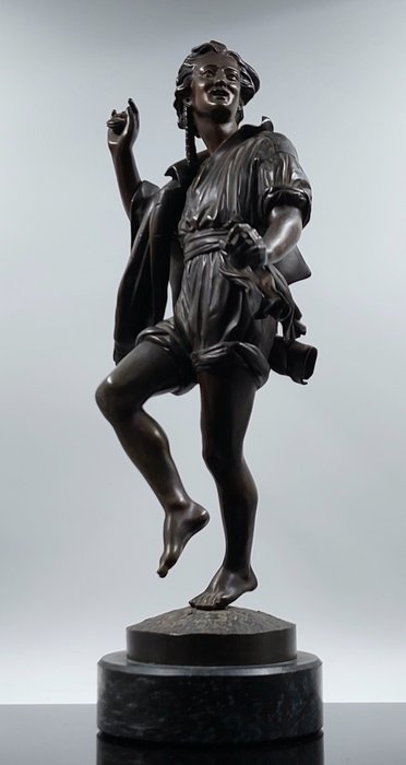 Célestin-Anatole Calmels (1822-1906) - Skulptur, dansende man met castagnettes - 35 cm - Brons (pläterad)
