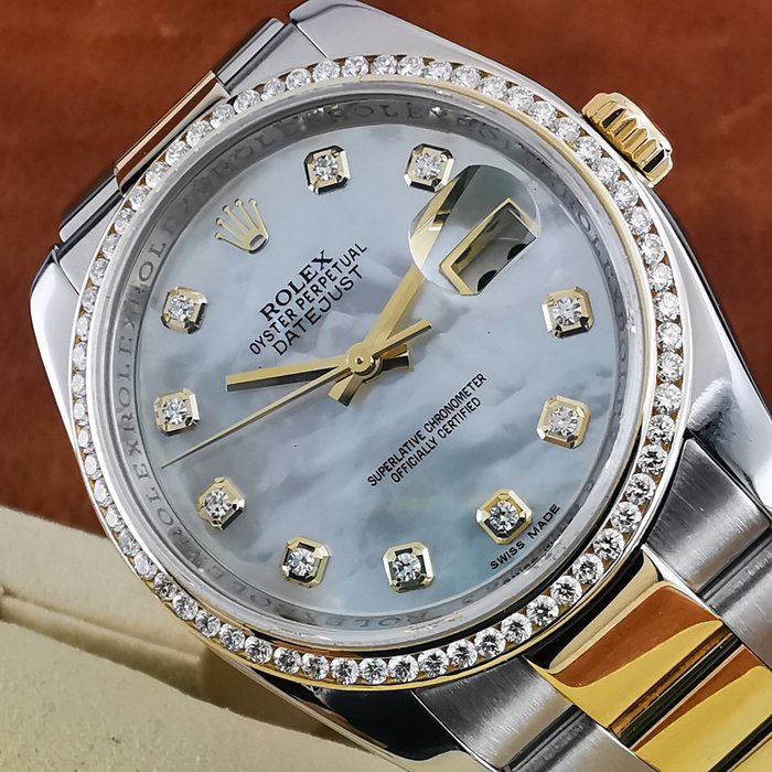 Rolex - Oyster Perpetual Date Just MOP Factory Diamonds Dial Gold & Steel - Ref. 116203 - Unisexe - 2000-2010