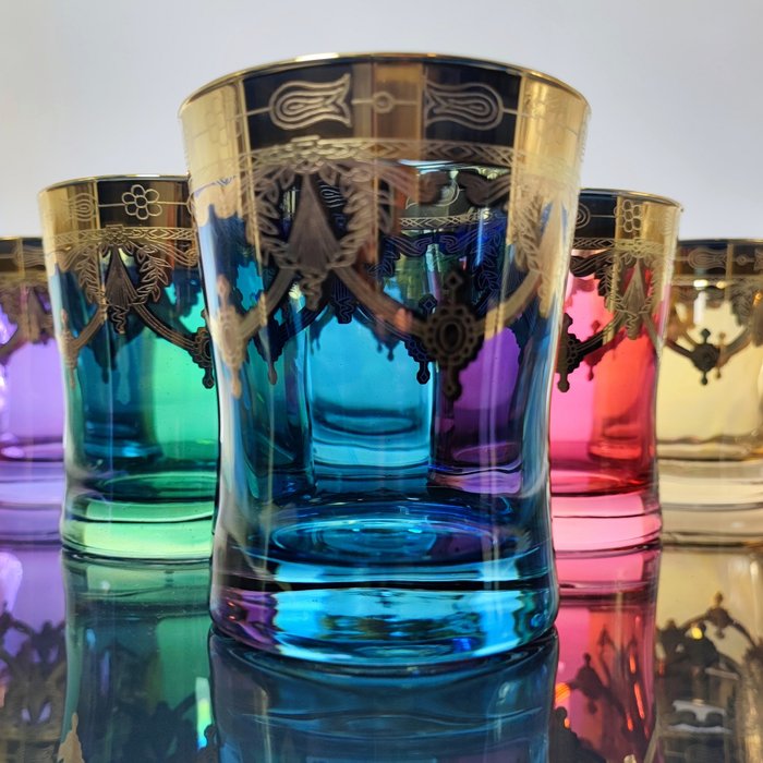 SECOLOVENTESIMO - 6 人用杯具組 (6) - 威尼斯威士忌 - 玻璃, 瑪瑙, 金色