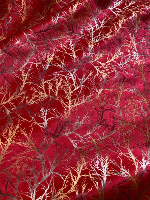 san leucio pragtfuldt rødt, guld og sølv silkefløjl - Tekstil - 300 cm - 240 cm