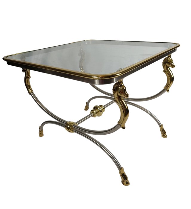 Table (1) - Beistelltisch mit Pferdekopf/ Modern Couchtisch/ Kaffeetisch -  Brass, Chrome plating, Gilt - Catawiki