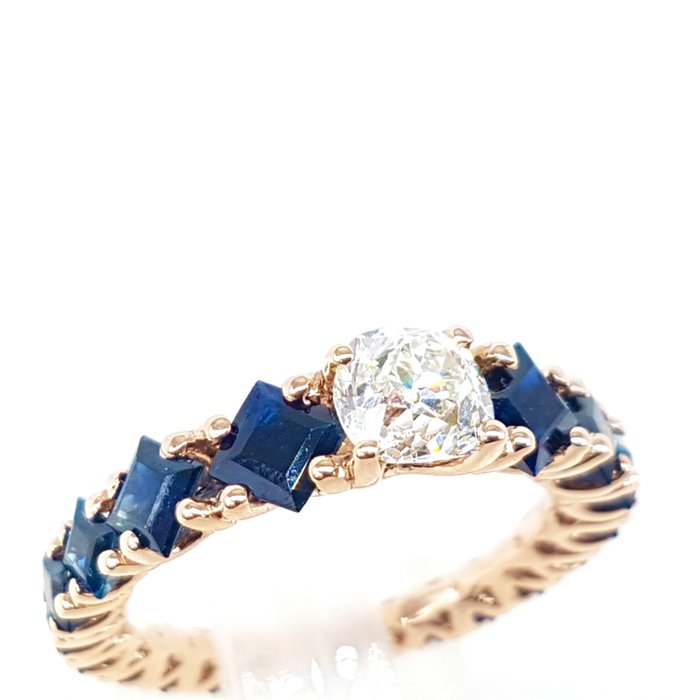 Ring - 14 kt. Rose gold -  0.76 tw. Diamond  (Natural) - Sapphire
