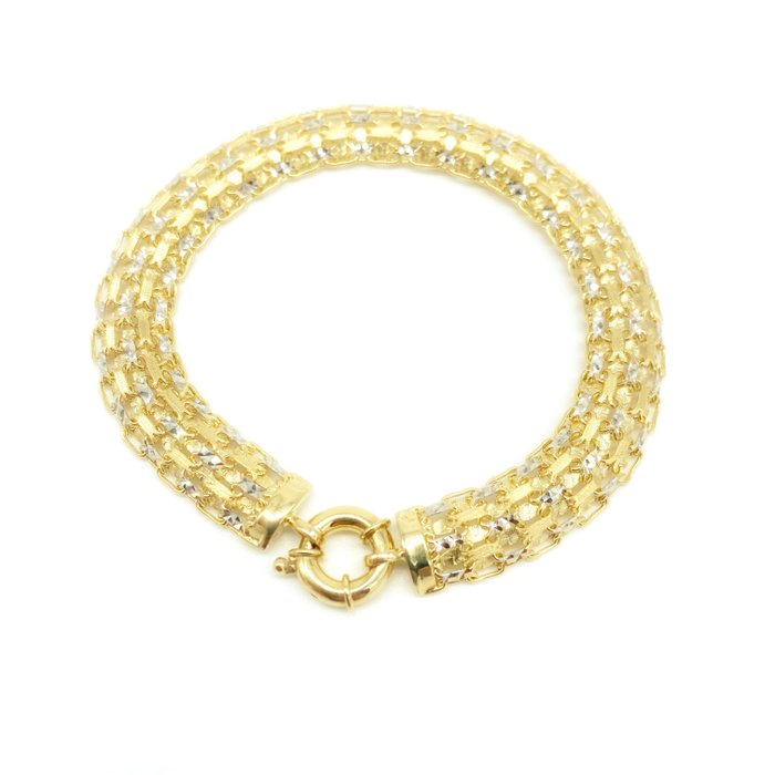 Bracciale oro giallo diamantato - 10.8 gr - 19 cm - 18kt - Bracelete Ouro amarelo, Ouro branco 