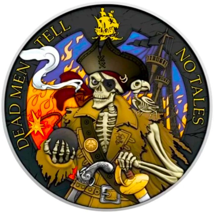 USA. Silver medal (ND) "Dead Men Tell No Tales" Antiqued & Colored, 1 Oz (.999)  (Ohne Mindestpreis)