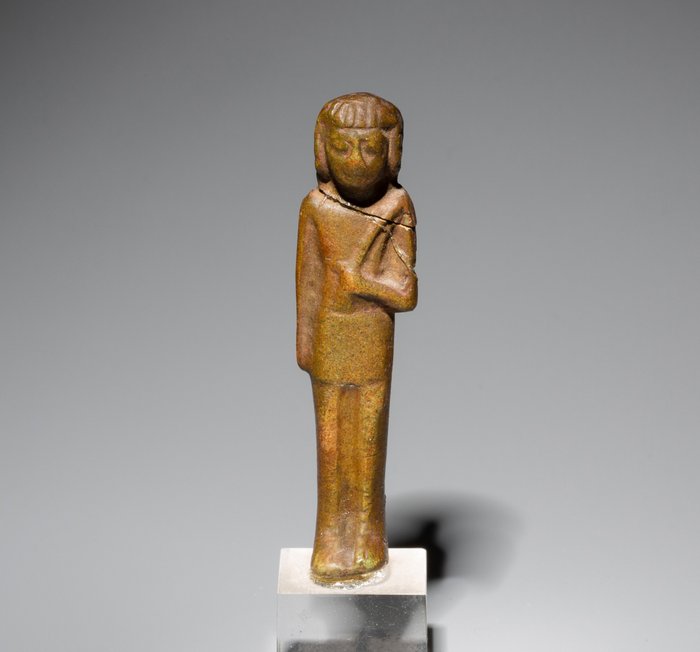 Starożytny Egipt Fajans Brygadzista Shabti lub postać serwera. Okres późny, 664 – 323 p.n.e. 6,4 cm wys.