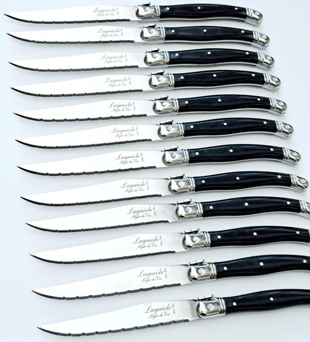 Laguiole - 12x Steak Knives - Black - style de - Σετ τραπεζομάχαιρων (12) - Stainless steel