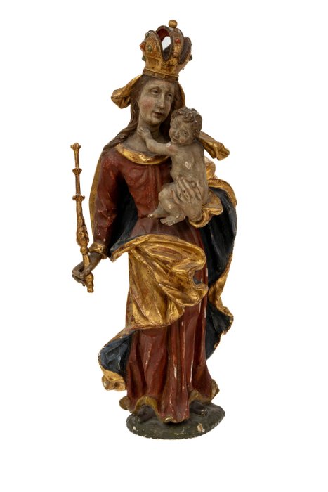 Scultura, Virgin Mary, Queen of Heaven with the Child Jesus - 58 cm - Legno
