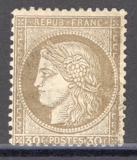 法國 1872 - 經典，穀神星第三次代表。 56 號，30c 棕色，新*簽名小牛，出售時附有棕色證書。美麗的 - Yvert