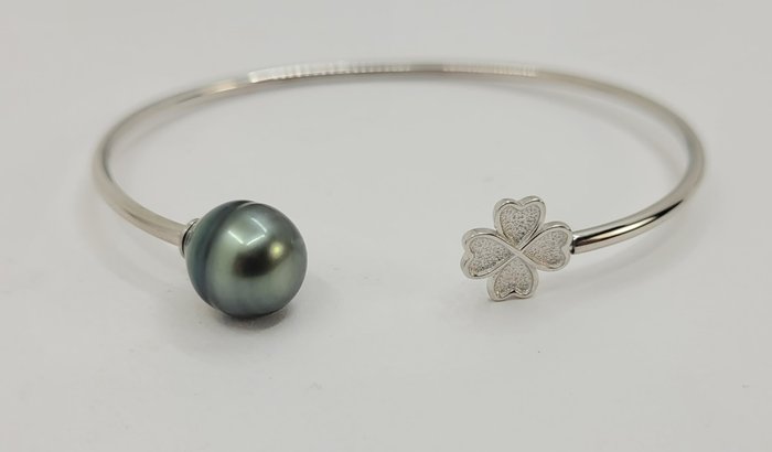 No Reserve Price - Bracelet 10mm Peacock Tahitian Pearl - 925 Silver 