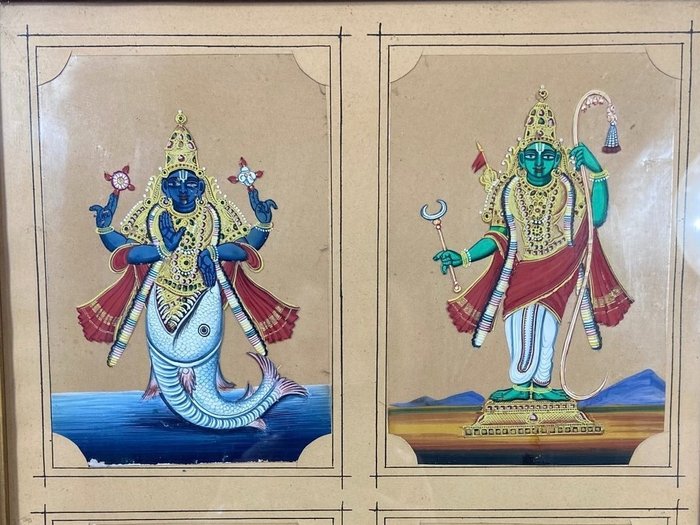 Mica-schilderijen van hindoegoden – India – 19e eeuw