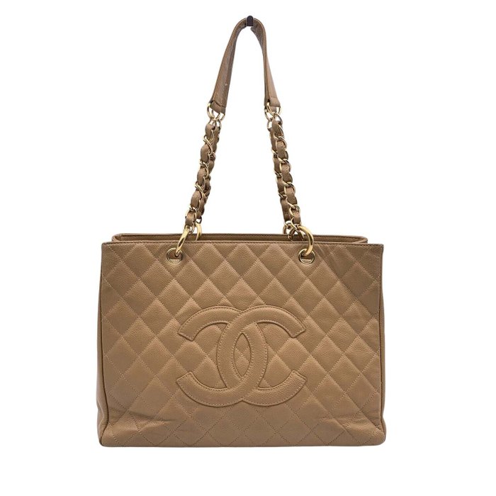 Chanel - Beige Quilted Caviar Leather GST Grand Shopping - Tote Bag