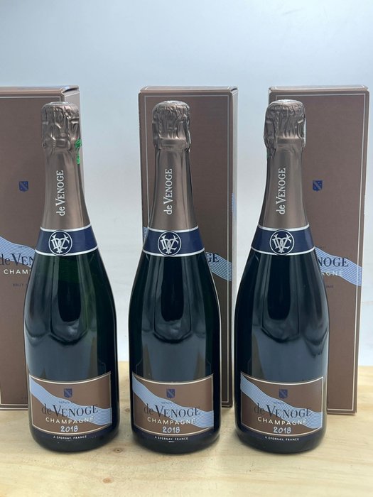 2018 De Venoge, De Venoge, Cordon Bleu Millésime - 香檳 Brut - 3 瓶 (0.75L)