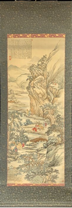 Dipinto, Pergamena da appendere. (1) - Seta - Signed 閑雲(Kenun) - Fantastic literati landscape painting - Giappone - Taisho9（1921）