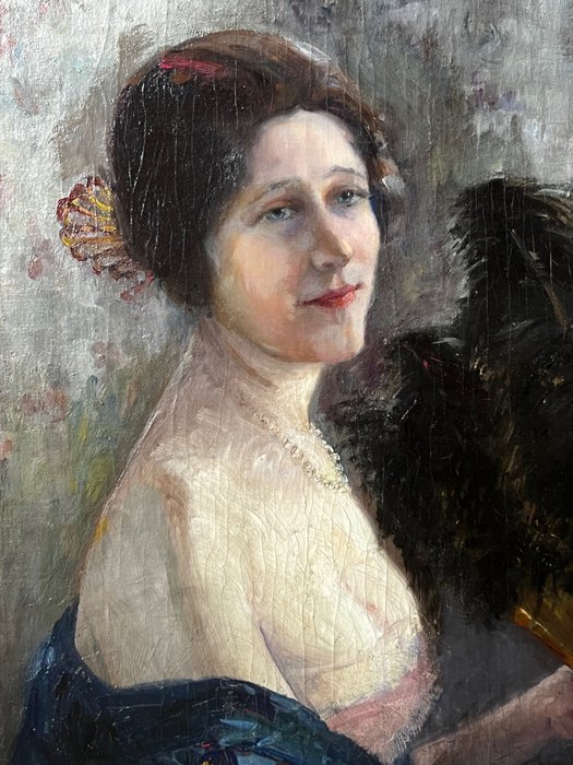Scuola Francese (inizi XX) - Donna con Ventaglio
