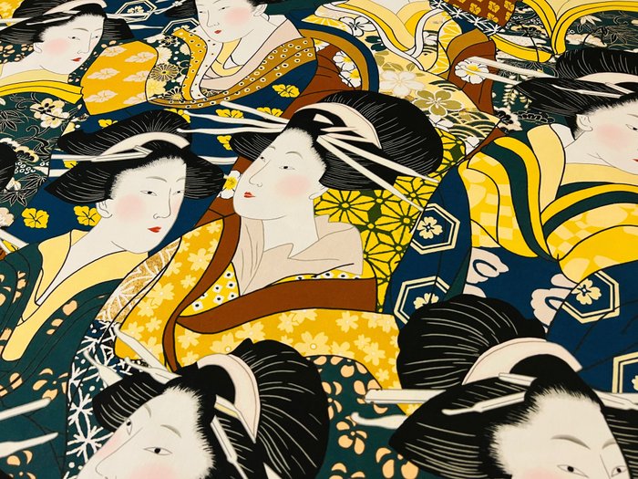 Un tissu coton standard 100% oeko-tex - "Geisha" - Oriental - 3,00 x 2,80 mètres - Tissu d’ameublement  - 300 cm - 280 cm
