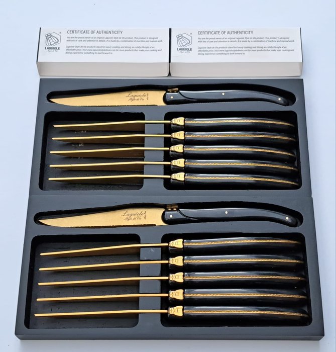 Laguiole - 12x Steak Knives - Gold - style de - Tafelmessenset (12) - Staal (roestvrij)