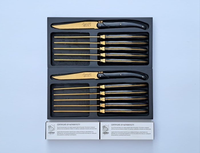 Laguiole - 12x Steak Knives - Gold - style de - Menümesser-Set (12) - Stahl (rostfrei)